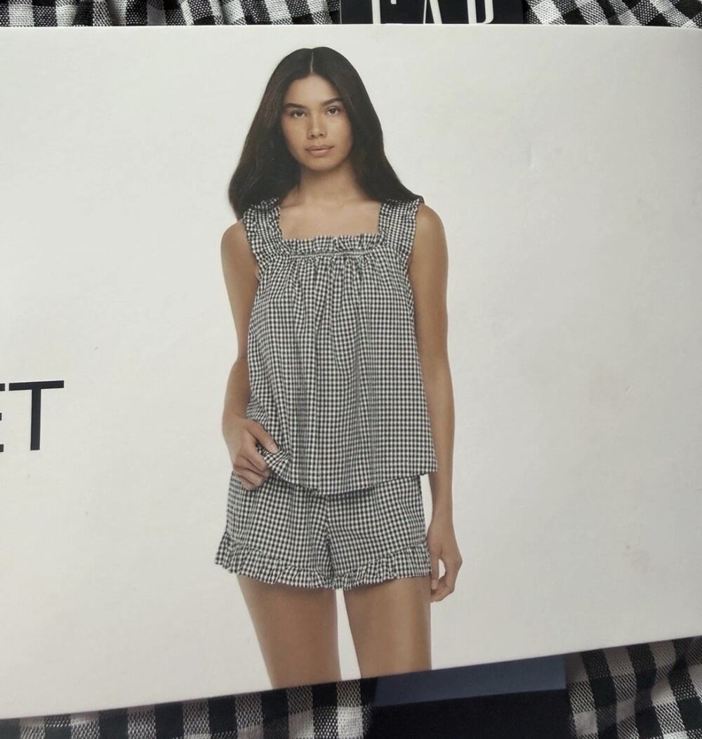 Women’s GAP Black White Gingham Two-Piece Sleep Set Size Small 100% Cotton